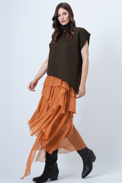 Trend Alaçatı Stili Women's Khaki Mock Neck Asymmetric Cut Sleeveless Blouse Alc-X14686