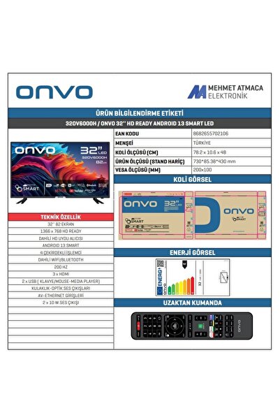ONVO 32OV6000H Hd 32" 82 Ekran Uydu Alıcılı Android Smart Led Tv