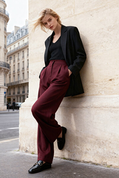 Trendyol Collection Burgundy Straight/Straight Cut Woven Fabric Trousers Twoaw22Pl0321