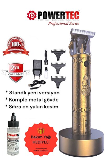 POWERTEC Tr-1818 Şarjlı Tıraş Makinesi Saç-Sakal-Ense-Vücut Lazer Epilasyon Öncesi (Standlı yeni versiyon)