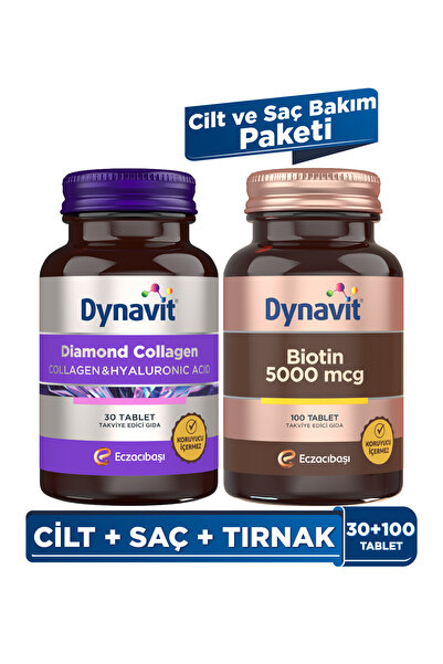 Dynavit Collagen&Hyaluronic Acid Complex 30 Tablet-Saç&Cilt&Tırnak+Biotin 5000mcg 1000Tablet – Işıltı Paketi