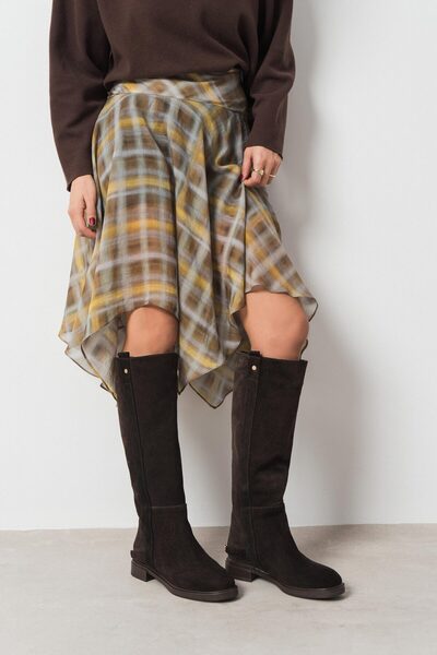 NİŞANTAŞI SHOES Maude Bitter Brown Suede Genuine Leather Round Toe Flat Sole Women's Boots