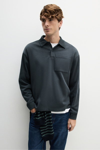 LEFTIES Ανδρικό φούτερ με κολάρο πόλο με υφή