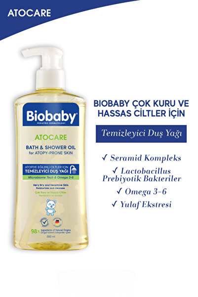 Biobaby Atocare Cleansing Shower Oil for Atopy-Prone Skin 500 ml Ceramide Prebiotic Omega 3 - 6 Oat