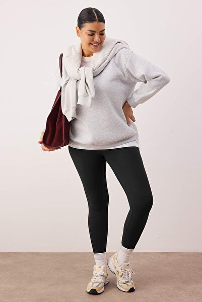 Trendyol Curve Black Soft Brushed Fabric Reflective Print Detailed Full Length Knitted Sports Leggings Tbbaw26Bv00007