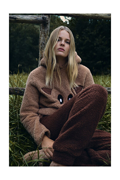 LEFTIES Dámské | Chlupaté pyžamo s kapucí ve tvaru soba