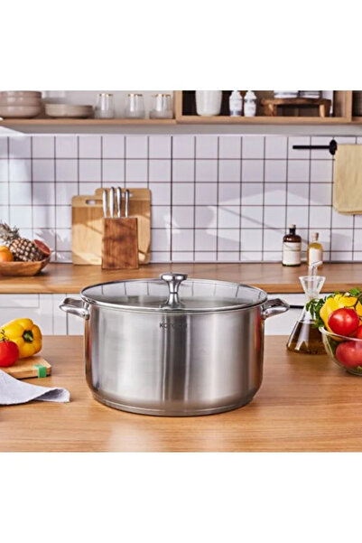 Karaca Elite Edelstahl-Induktions-Kochtopf mit Deckel, 34 cm, Silber