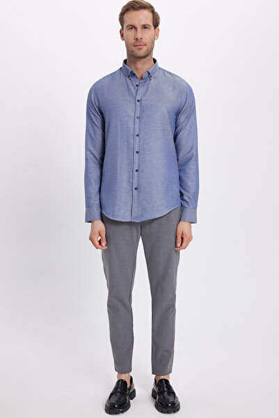 Tudors Slim Fit Long Sleeve Buttoned Collar Cotton Easy Iron Solid Men's Shirt