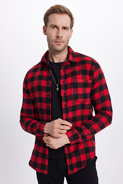 Tudors Men's slim fit long sleeve plaid checkered winter woodcutter shirt with pockets