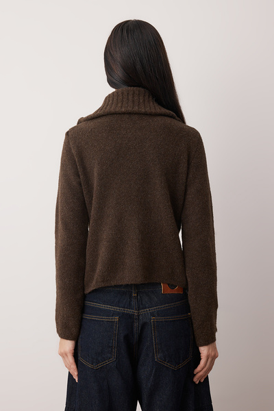 Trendyol Collection Wardrobe Essentials Brown Wool Blend Beard Yarn Zippered Knitwear Cardigan |   Twoaw26Hi00149