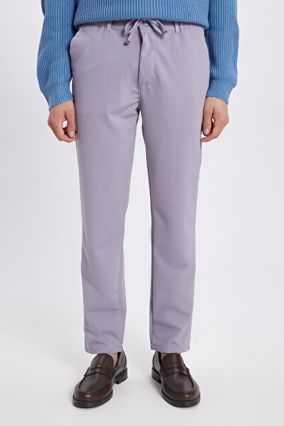 Tudors Men's Slim Fit Slim Fit Elastic Waist Lace-Up Detailed Gray Trousers