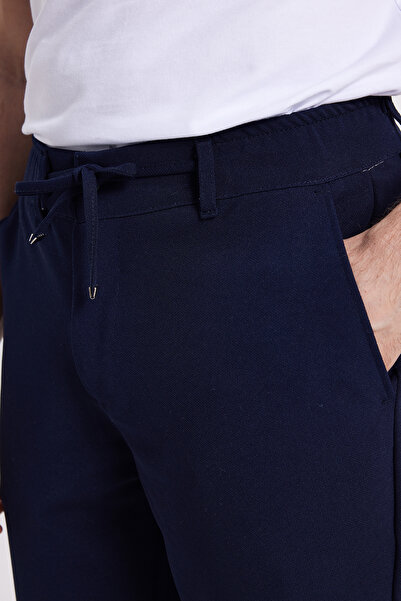 Tudors Men's Slim Fit slim fit navy blue pants with elastic waist and lace detail