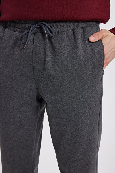 Tudors Erkek Regular Fit Klasik Kesim Beli Lastikli Bağcıklı Koyu Gri Jogger Pantolon