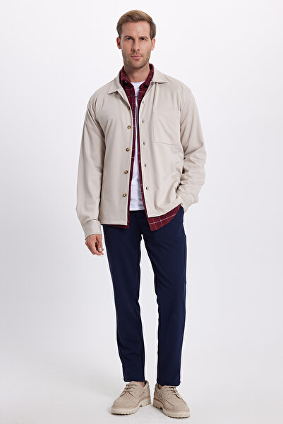 Tudors Ανδρικό πουκάμισο με μακρύ μανίκι, άνετο και πλεκτό από ύφασμα, άνοιγμα μπεζ