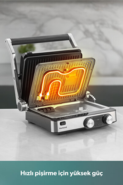 HOMEND Grilliant 1340H 4 Slice Capacity Inox Body Cast Iron Plate Toaster and Grill Machine