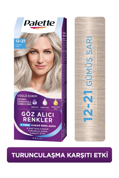 Palette Göz Alıcı Renkler 12-21 Gümüş Pentanol & Besleyici Yağ İçeren Saç Boyası 115 ml