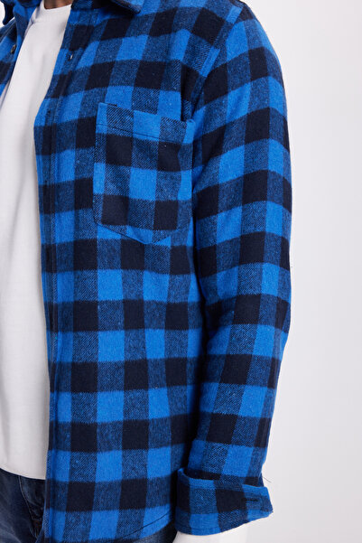 Tudors Men's slim fit long sleeve plaid checkered winter woodcutter shirt with pockets