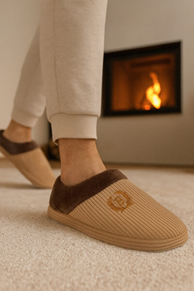 Beyond Μπεζ ανδρικά βελούδινα παπούτσια για το σπίτι BYNDKDFBOT01