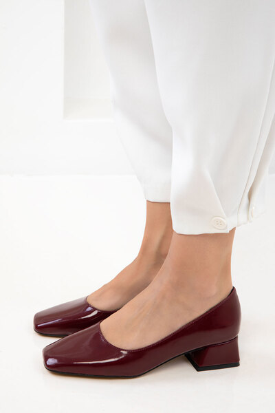 SOHO Burgundy Patent Leather Women's Classic Heeled Shoes 21200