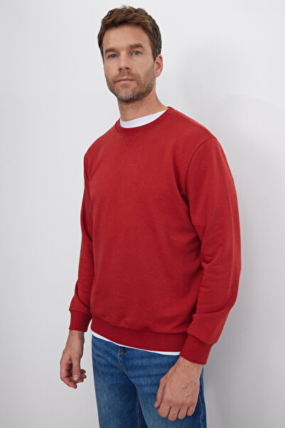 Tudors Унисекс, свободна кройка, удобна кройка, 100% памук, основен цвят тухленочервен, суитшърт с велосипедна яка