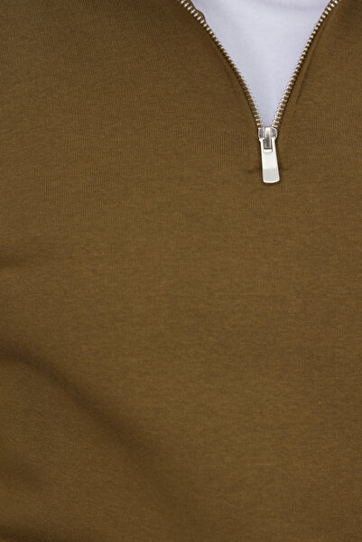 Tudors Unisex relax fit comfortable cut cotton fleece lined half zip green high neck sweatshirt