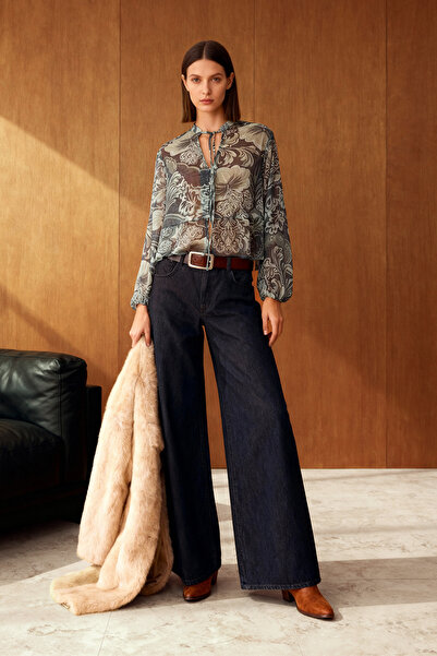 Trendyol Collection Khaki-Multicolored Boho Floral Pattern Unlined Chiffon Shirt Twoaw26Go00057