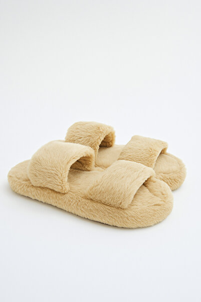 Beyond Women's Beige Double-Striped Furry House Slippers Byndcift01