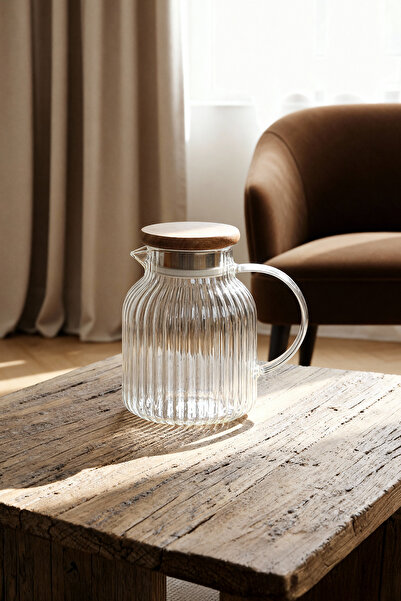 TRENDYOLMİLLA HOME Glass Jug with Wooden Lid 1600 ml Tphaw26Srk00005
