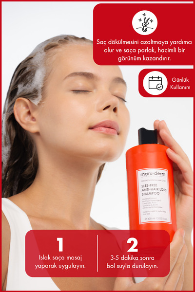 Maru.Derm Saç Dökülme Karşıtı Sülfatsız Şampuan 400 ML | Tüm Saç Tipleri | Sülfatsız, Tuzsuz, Vegan Şampuan