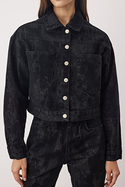 Trendyol Collection Black Suede Look Basic Denim Jacket