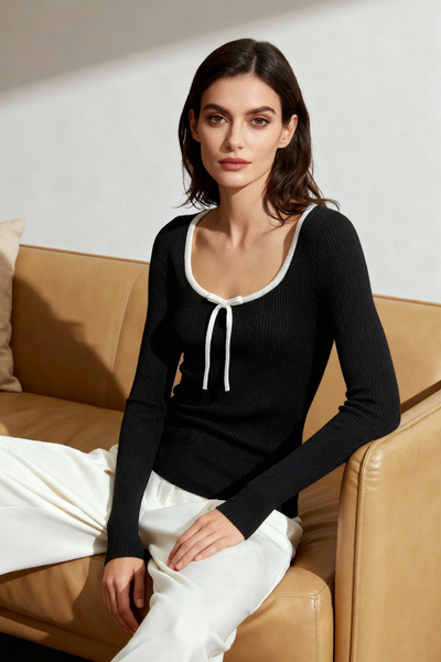 Trendyol Collection Pulover din tricot cu aspect mercerizat negru Premium Fire/Fire personalizat Panglică/Funda TWOAW25KZ00207