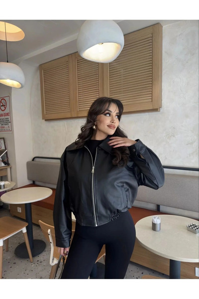 MODA Dámská černá kožená bunda Bomber Kožená bunda Bomber