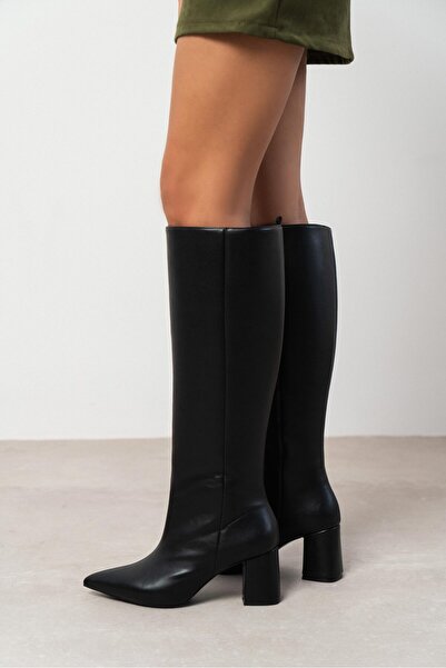 NİŞANTAŞI SHOES Alitzel Black Matte Pointed Toe Women's Heeled Boots