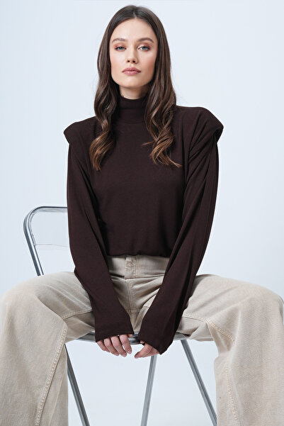 Trend Alaçatı Stili Women's Bitter Brown Half Turtleneck Padded Blouse Alc-X14665