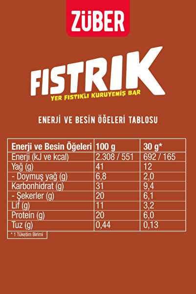 Züber Fıstrık Yer Pistachio Nut Bar 30g X 15 Pieces