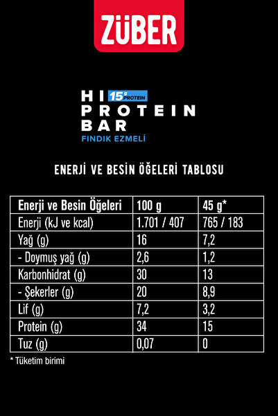 Züber Hazelnut Butter Hi Protein Bar 45Gr X 12 Pieces