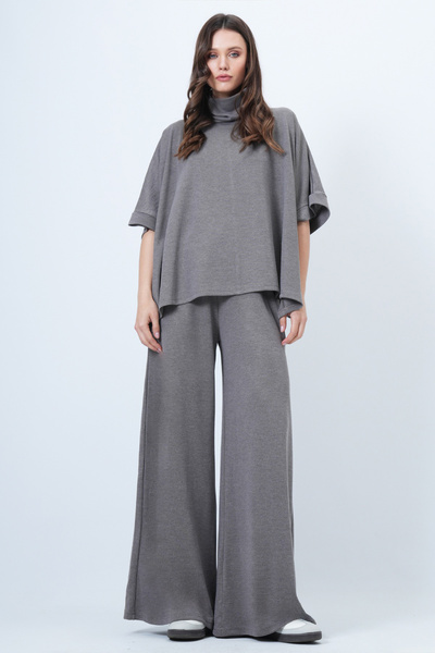 Trend Alaçatı Stili Nerzfarbener Rollkragenmantel und Hose mit doppelten Taschen für Damen, Set ALC-X14670