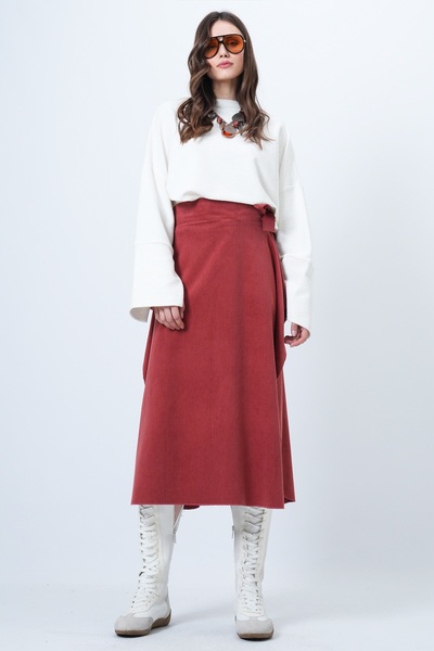 Trend Alaçatı Stili Fusta asimetrică pentru femei, cu croială șireturi în talie, ALC-X14690