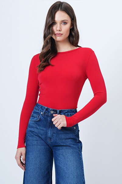 Trend Alaçatı Stili Women's Red Crew Neck Basic Blouse Alc-X14389