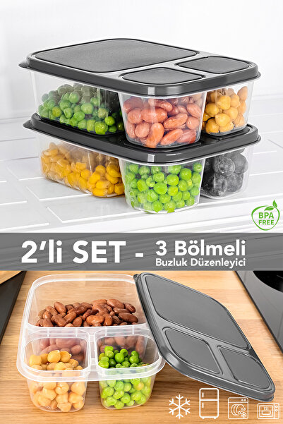 Meleni Home Δοχείο αποθήκευσης 2 τεμαχίων ορθογώνιο με 3 θήκες - Συμβατό με φ...