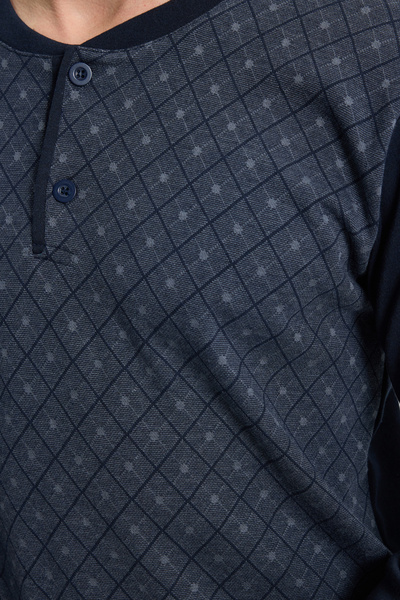 Tudors Men's regular fit cotton button-up collar elastic waist patterned pajama set