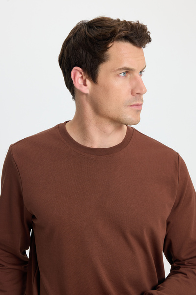 Tudors Ανδρικό φούτερ με χαλαρή εφαρμογή, 100% βαμβάκι, 2 κλωστές, με λαιμόκοψη, καφέ