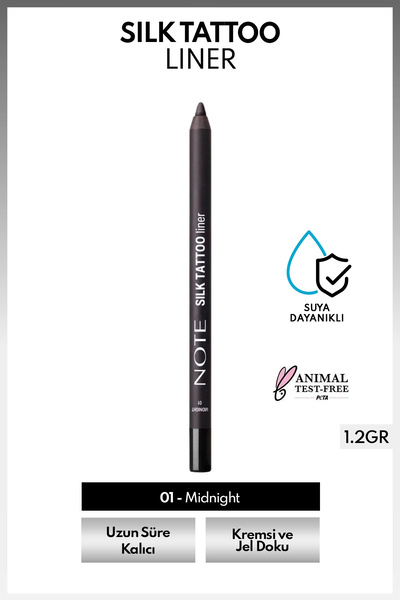 NOTE Silk Tattoo Liner Suya Dayanıklı İpeksi Jel Göz Kalemi - 01 Midnight - Siyah (Mat)