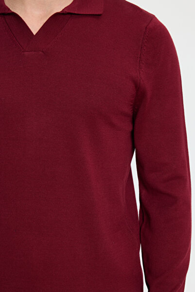 Tudors Men's Standard Fit Regular Cut Polo V-Neck Burgundy Knitwear Sweater