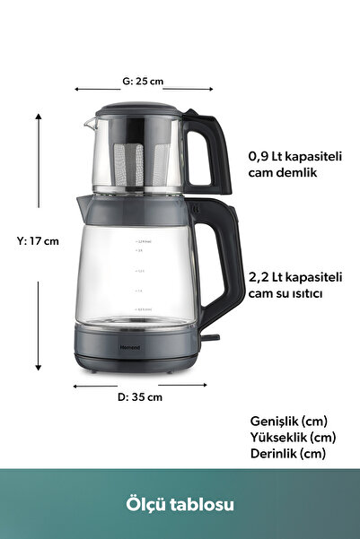 HOMEND Infinity XL 1764H Glass Tea Maker Anthracite Black