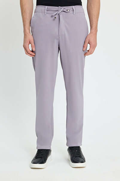 Tudors Men's Slim Fit Slim Fit Elastic Waist Lace-Up Detailed Gray Trousers