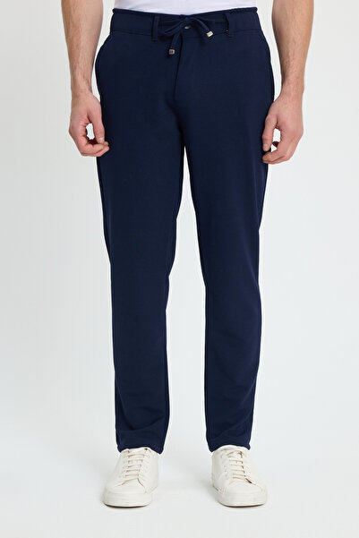 Tudors Men's Slim Fit slim fit navy blue pants with elastic waist and lace detail