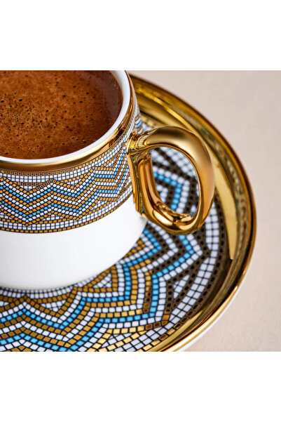 Karaca Suadiye 12-Piece Porcelain Espresso Turkish Coffee Cup for 6 People, 90ml, Blue