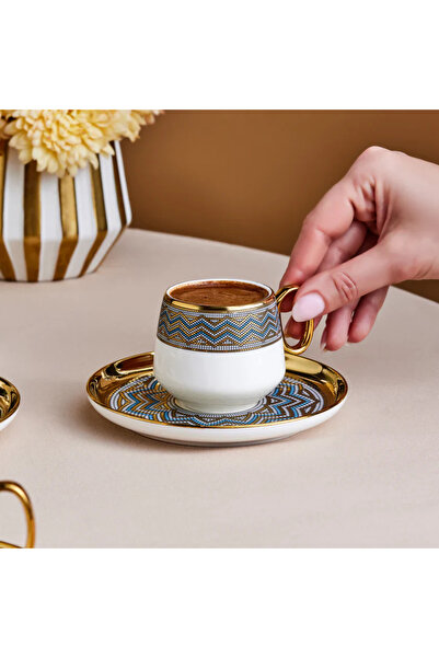 Karaca Suadiye 12-Piece Porcelain Espresso Turkish Coffee Cup for 6 People, 90ml, Blue