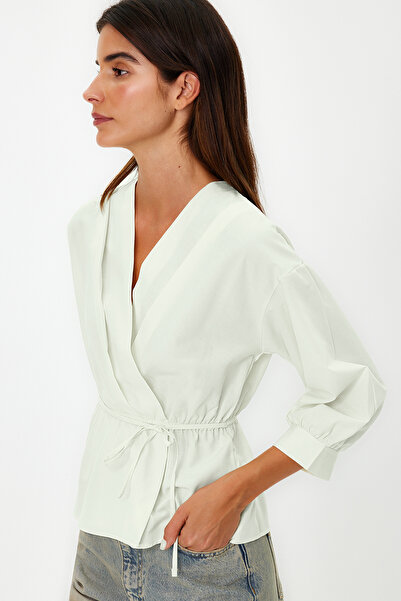 Trendyol Collection Πέτρινη Διπλή Γραβάτα Λεπτομερής Υφαντή Μπλούζα TWOSS21BZ0287